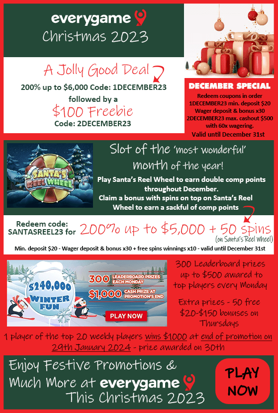 Christmas at Everygame - Festive freebies, double comp points & $240k Leaderboard Challenge