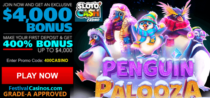 Penguin Palooza Christmas bonus at Sloto'Cash