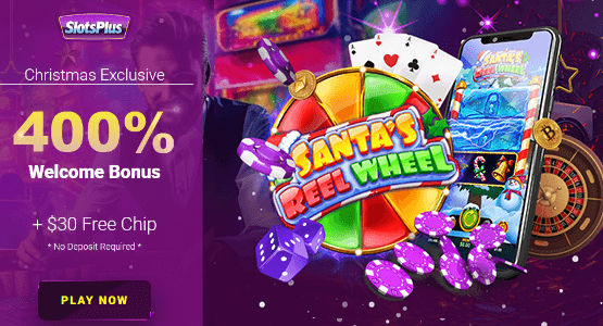 Free Christmas Chip (no deposit required) + 400% welcome bonus at SlotsPlus Casino
