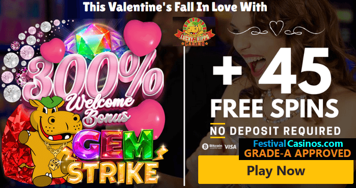 Gem Strike free Valentine casino slot spins at Lucky Hippo