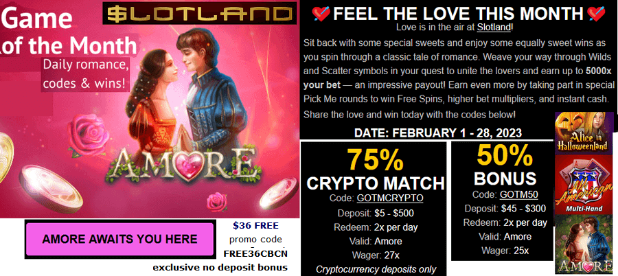 Amore online slot promotion, Slotland Casino